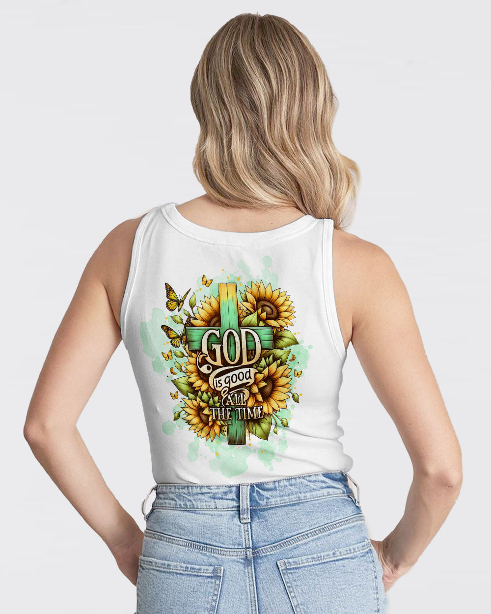 God Is Good All The Time Cross Sunflower Women's All Over Print Shirt - Tltw2311244