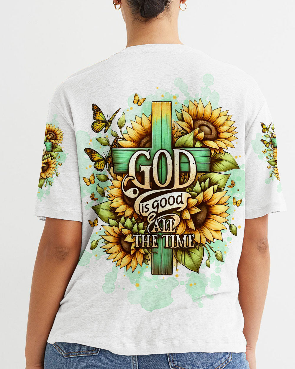God Is Good All The Time Cross Sunflower Women's All Over Print Shirt - Tltw2311244