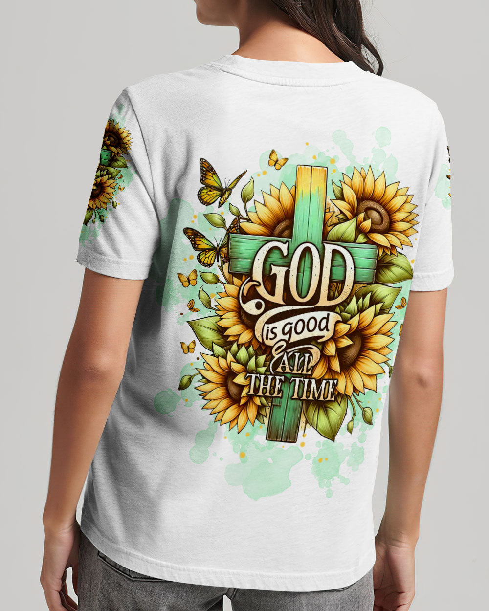 God Is Good All The Time Cross Sunflower Women's All Over Print Shirt - Tltw2311244