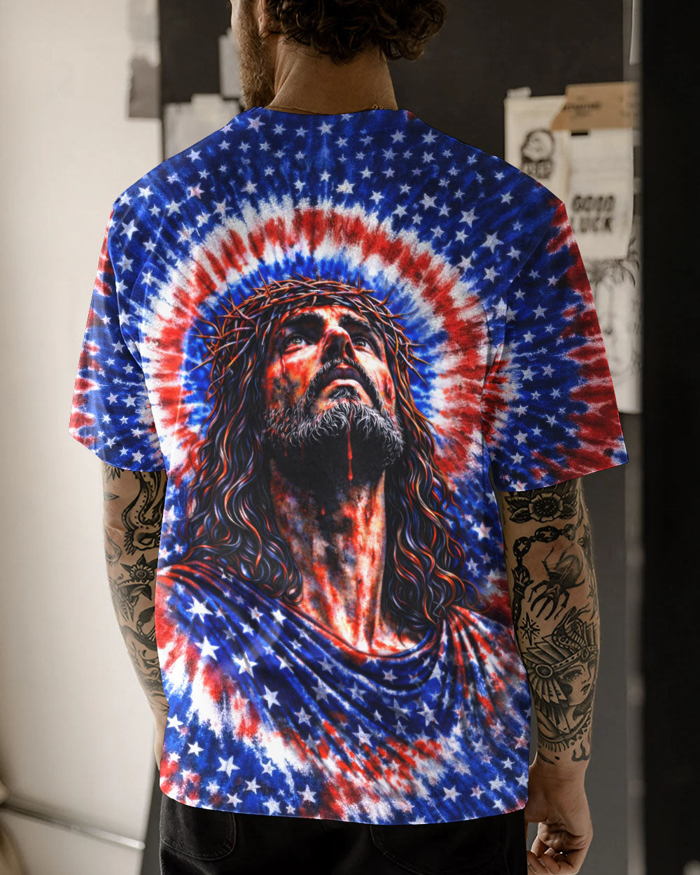 Jesus Halo Of Faith Red White & Blue Swirl Men's All Over Print Shirt  - Tltw2803261