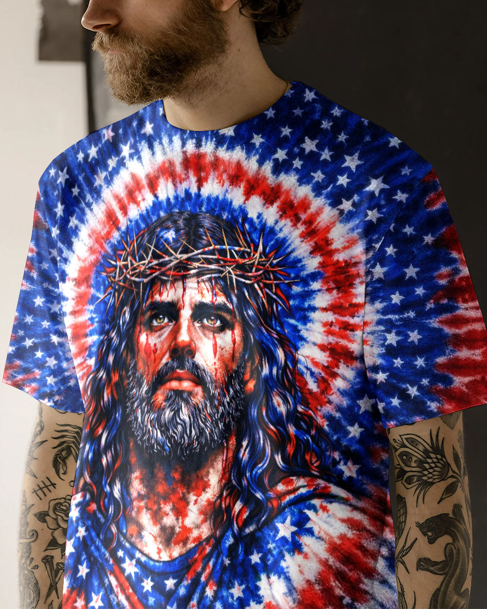 Jesus Halo Of Faith Red White & Blue Swirl Men's All Over Print Shirt  - Tltw2803261