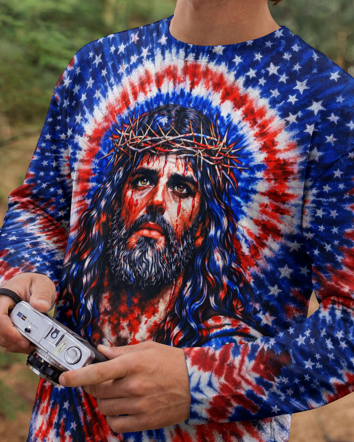 Jesus Halo Of Faith Red White & Blue Swirl Men's All Over Print Shirt  - Tltw2803261