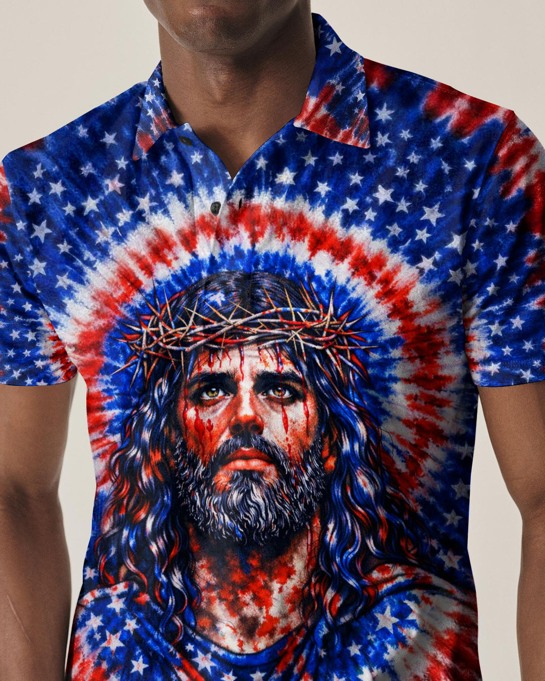 Jesus Halo Of Faith Red White & Blue Swirl Men's All Over Print Shirt  - Tltw2803261