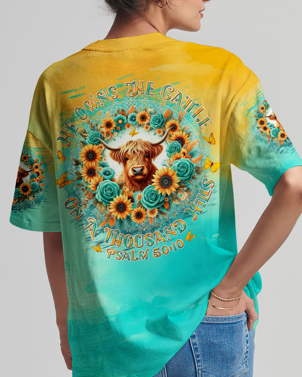 He Owns The Cattle On A Thousand Hills Cow Women's All Over Print Shirt - Tltw3007243