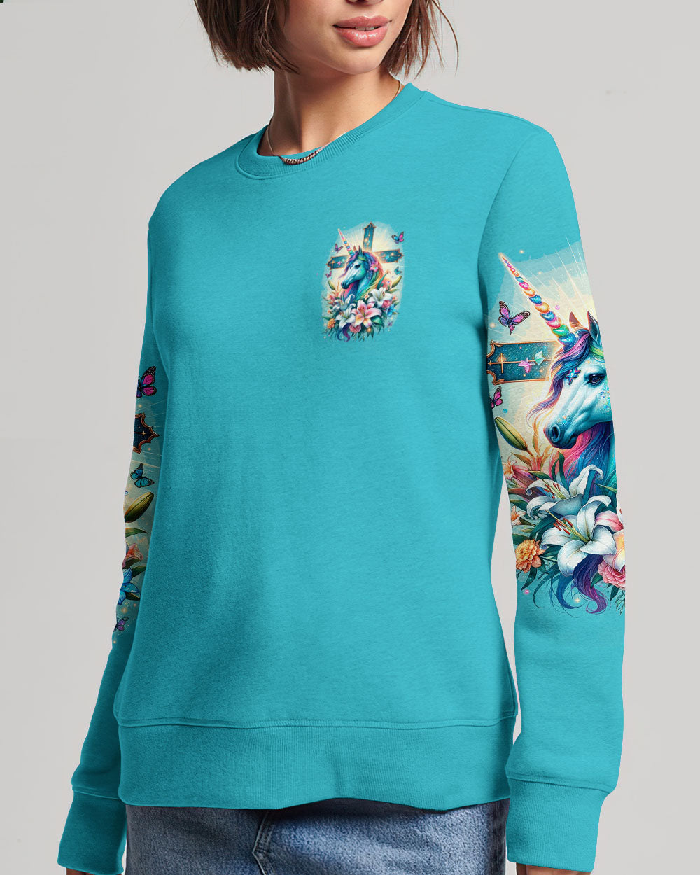 Runs On Jesus And Unicorns Women's All Over Print Shirt - Ty1912231