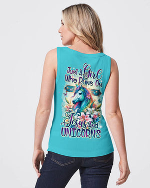 Runs On Jesus And Unicorns Women's All Over Print Shirt - Ty1912231