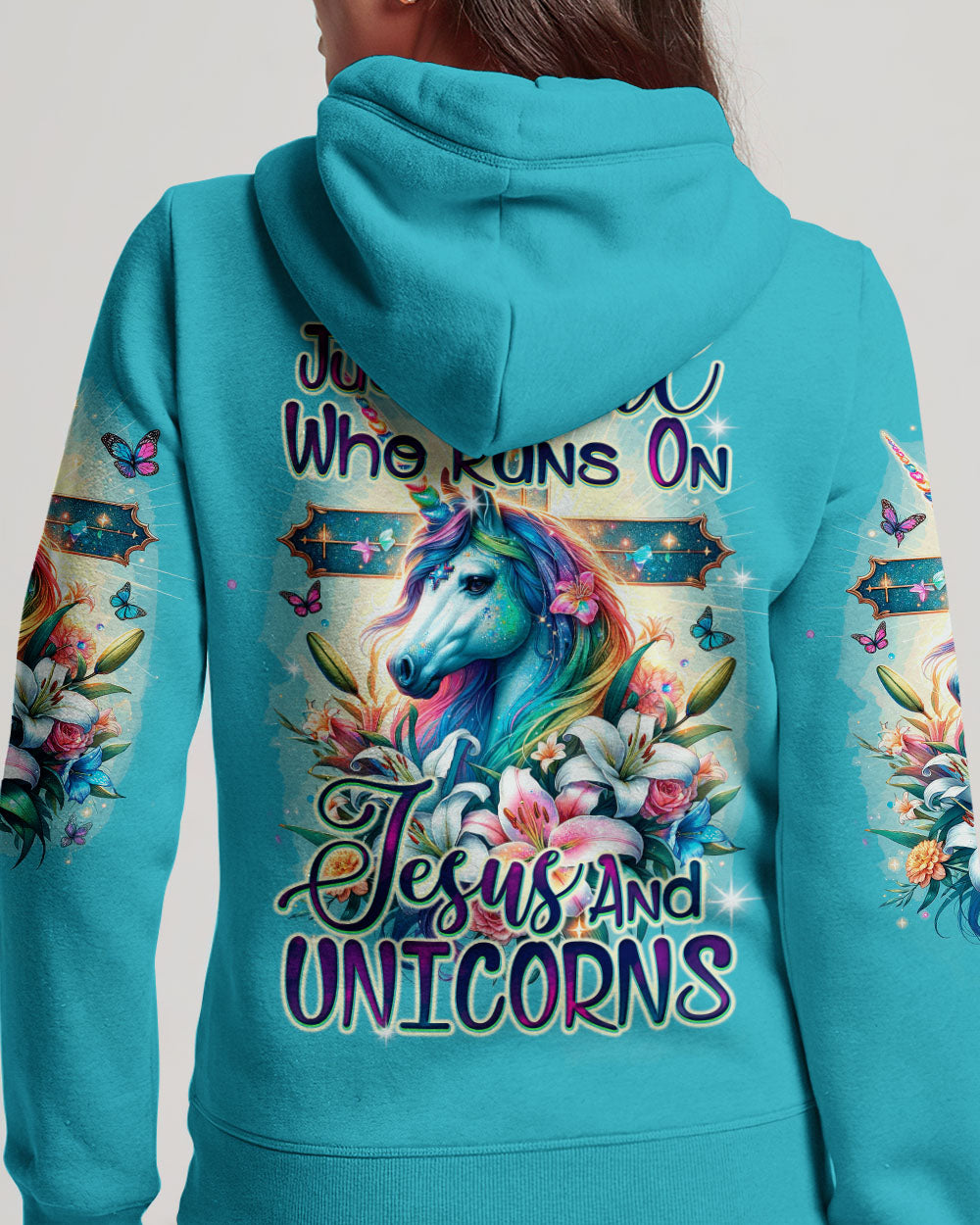 Runs On Jesus And Unicorns Women's All Over Print Shirt - Ty1912231
