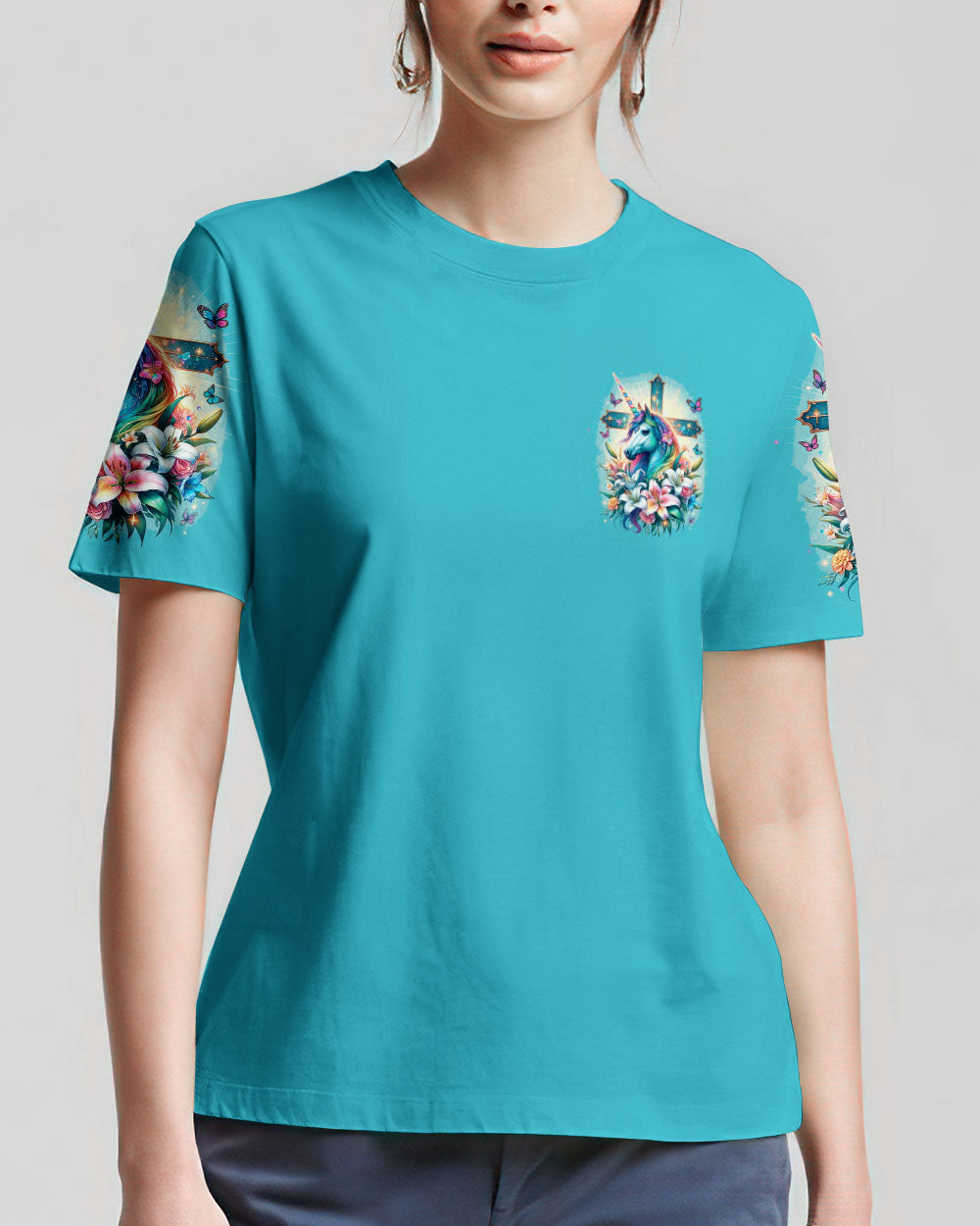 Runs On Jesus And Unicorns Women's All Over Print Shirt - Ty1912231