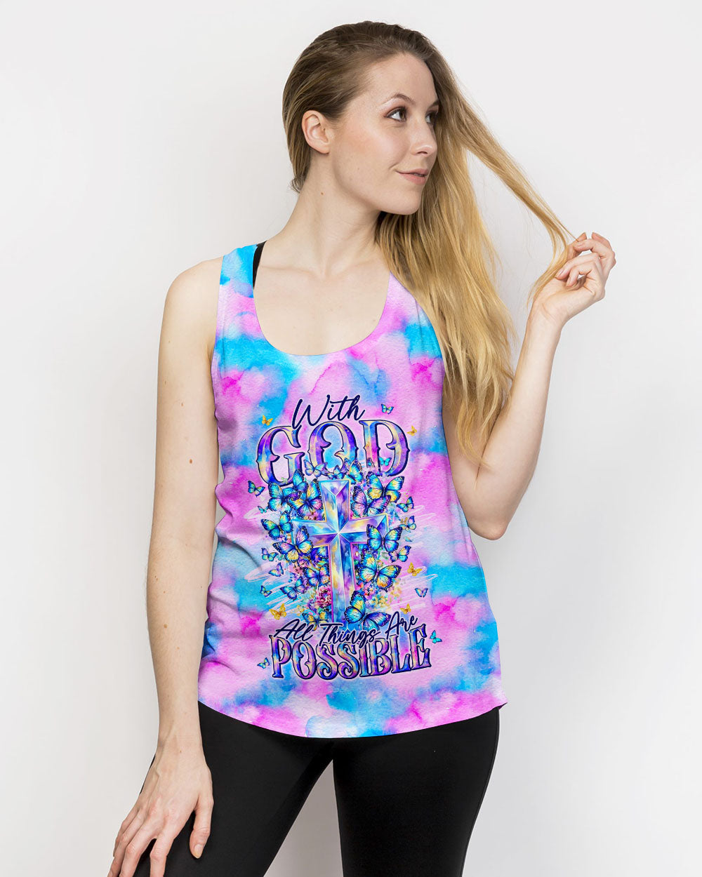 With God All Things Are Possible Cross Butterflies Women's All Over Print Shirt - Tyln2406263
