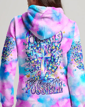 With God All Things Are Possible Cross Butterflies Women's All Over Print Shirt - Tyln2406263