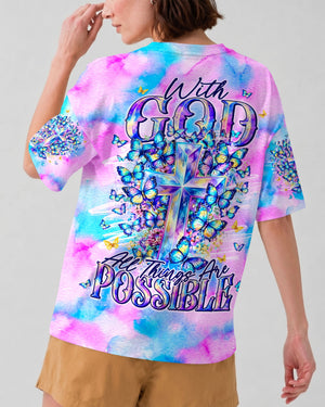With God All Things Are Possible Cross Butterflies Women's All Over Print Shirt - Tyln2406263