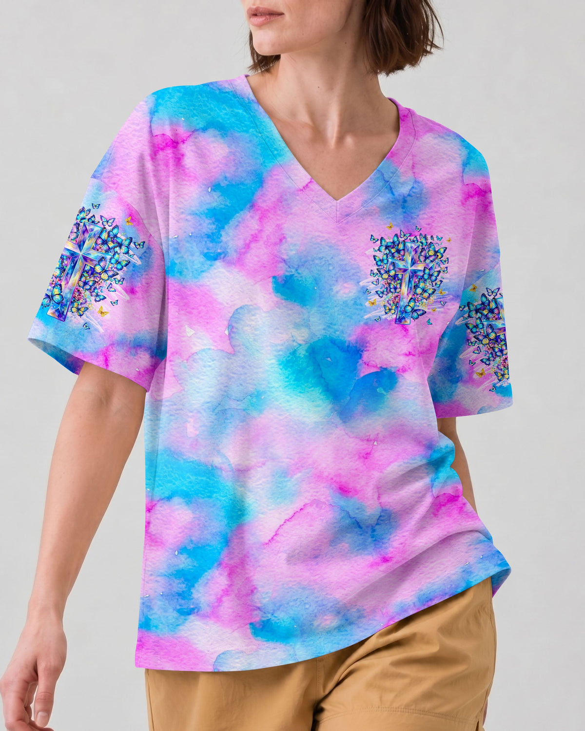 With God All Things Are Possible Cross Butterflies Women's All Over Print Shirt - Tyln2406263