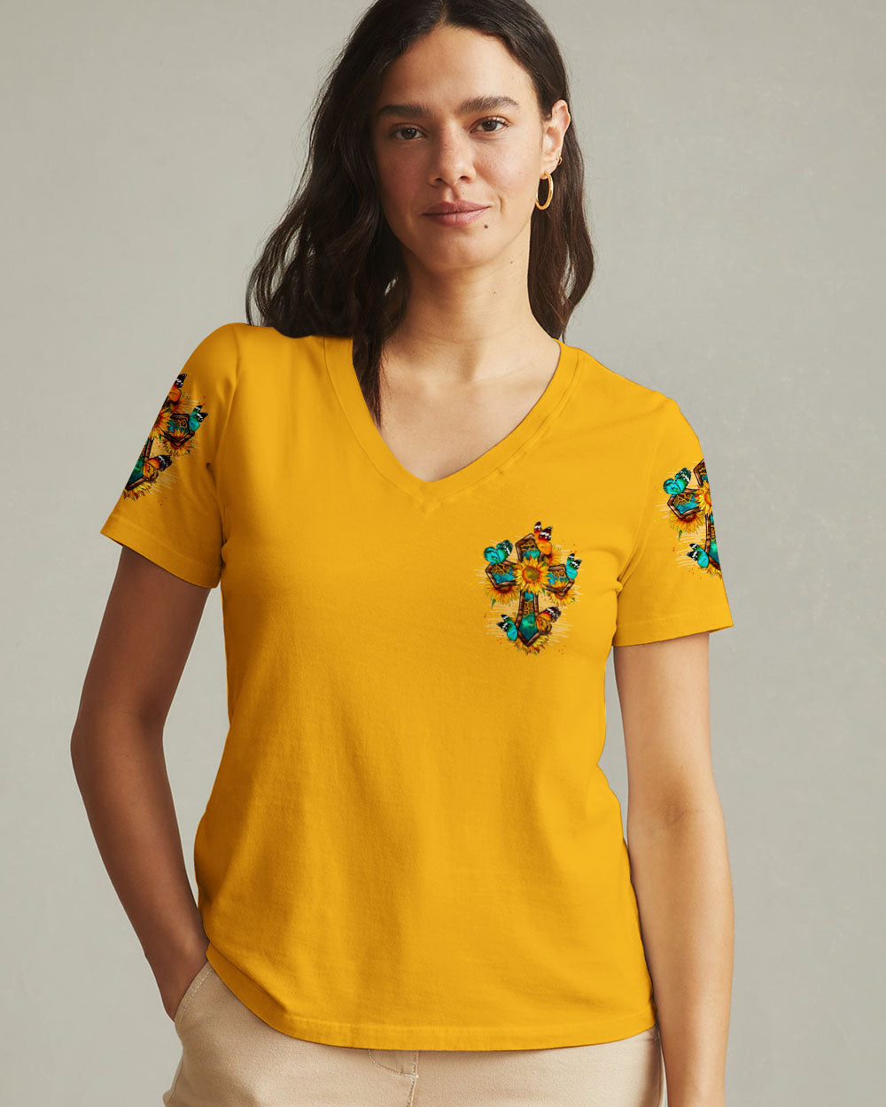 Blessed By God Cross Sunflower Women's All Over Print Shirt - Typq0809253