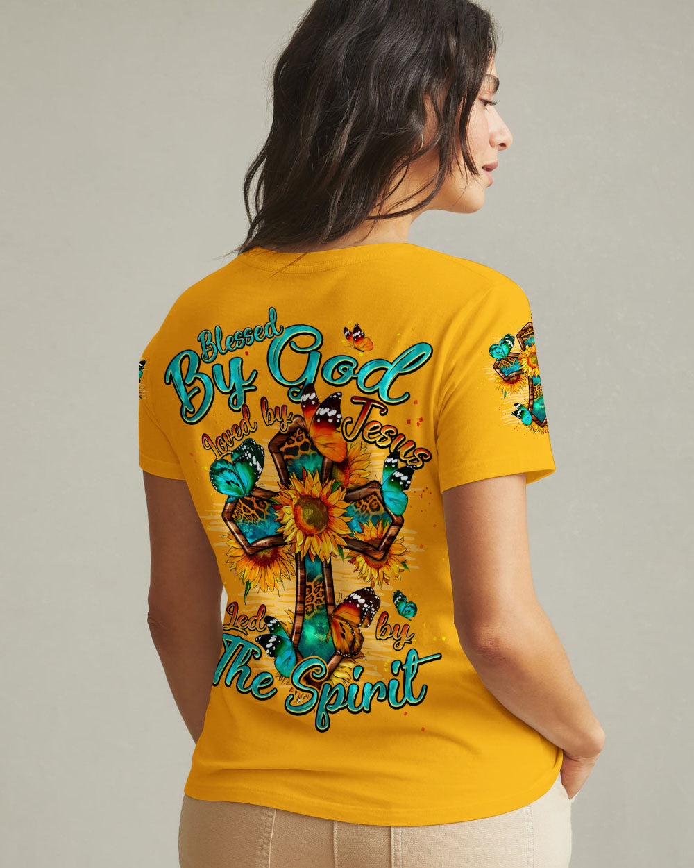 Blessed By God Cross Sunflower Women's All Over Print Shirt - Typq0809253