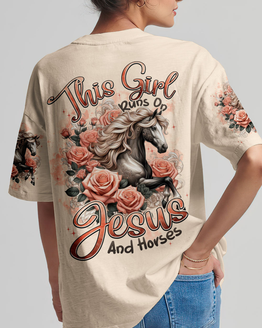 This Girl Runs On Jesus And Horses Women's All Over Print Shirt - Typq2811252