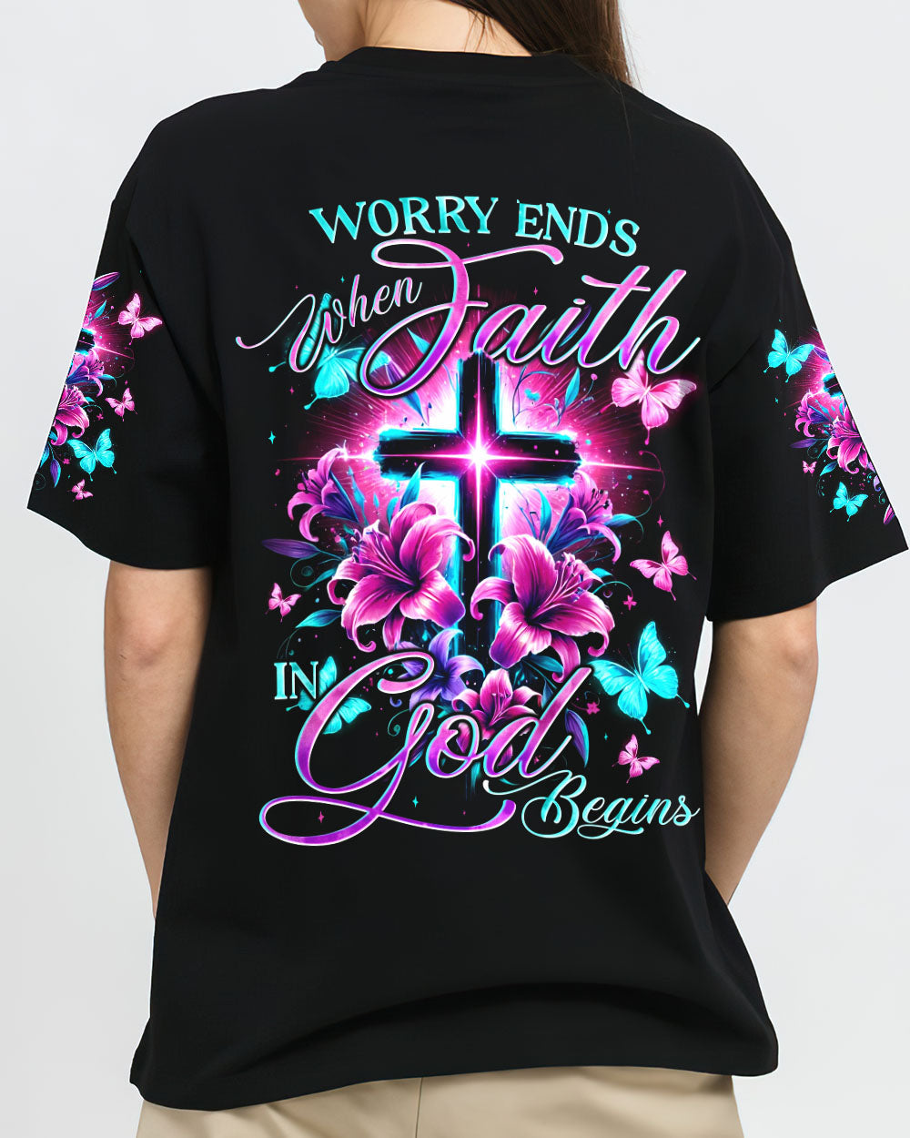 Worry Ends When Faith In God Begins Women's All Over Print Shirt - Tyqy0807241