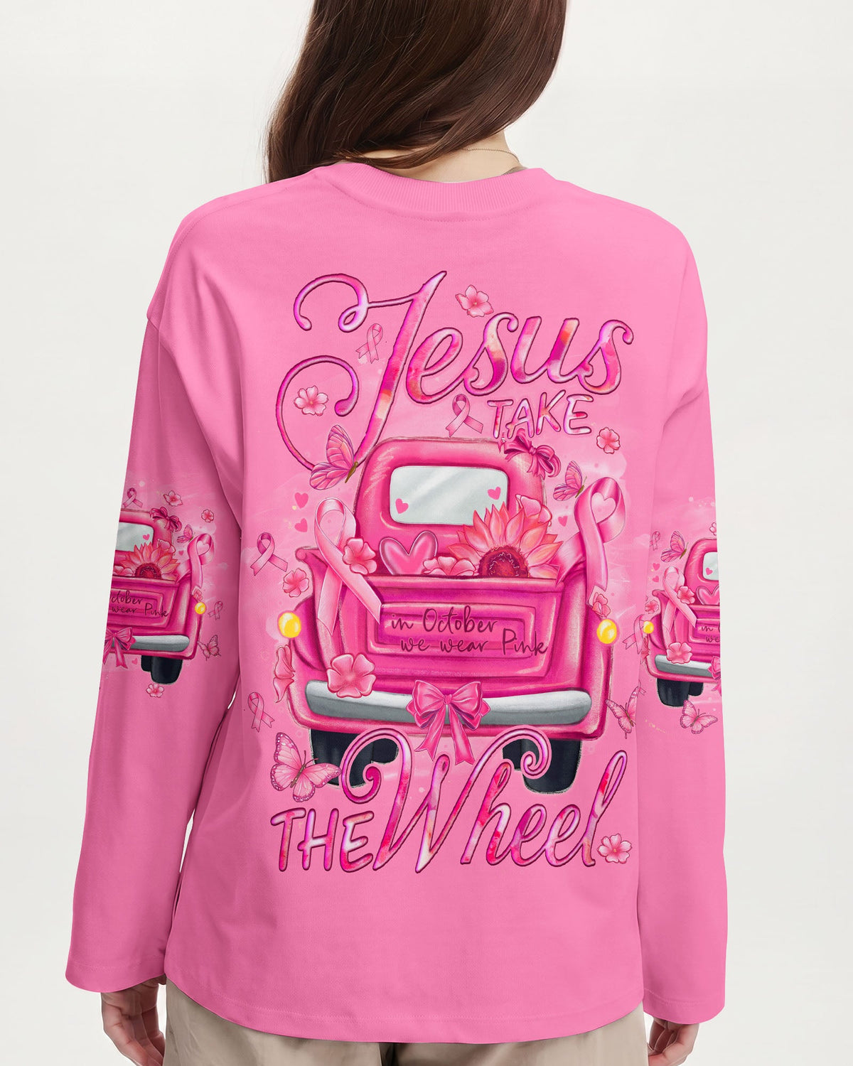 Jesus Take The Wheel Breast Cancer Awareness Women's All Over Print Shirt - Tyqy1607262
