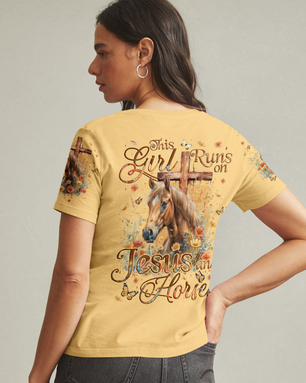 This Girl Runs On Jesus And Horses Women's All Over Print Shirt - Tyqy1609241