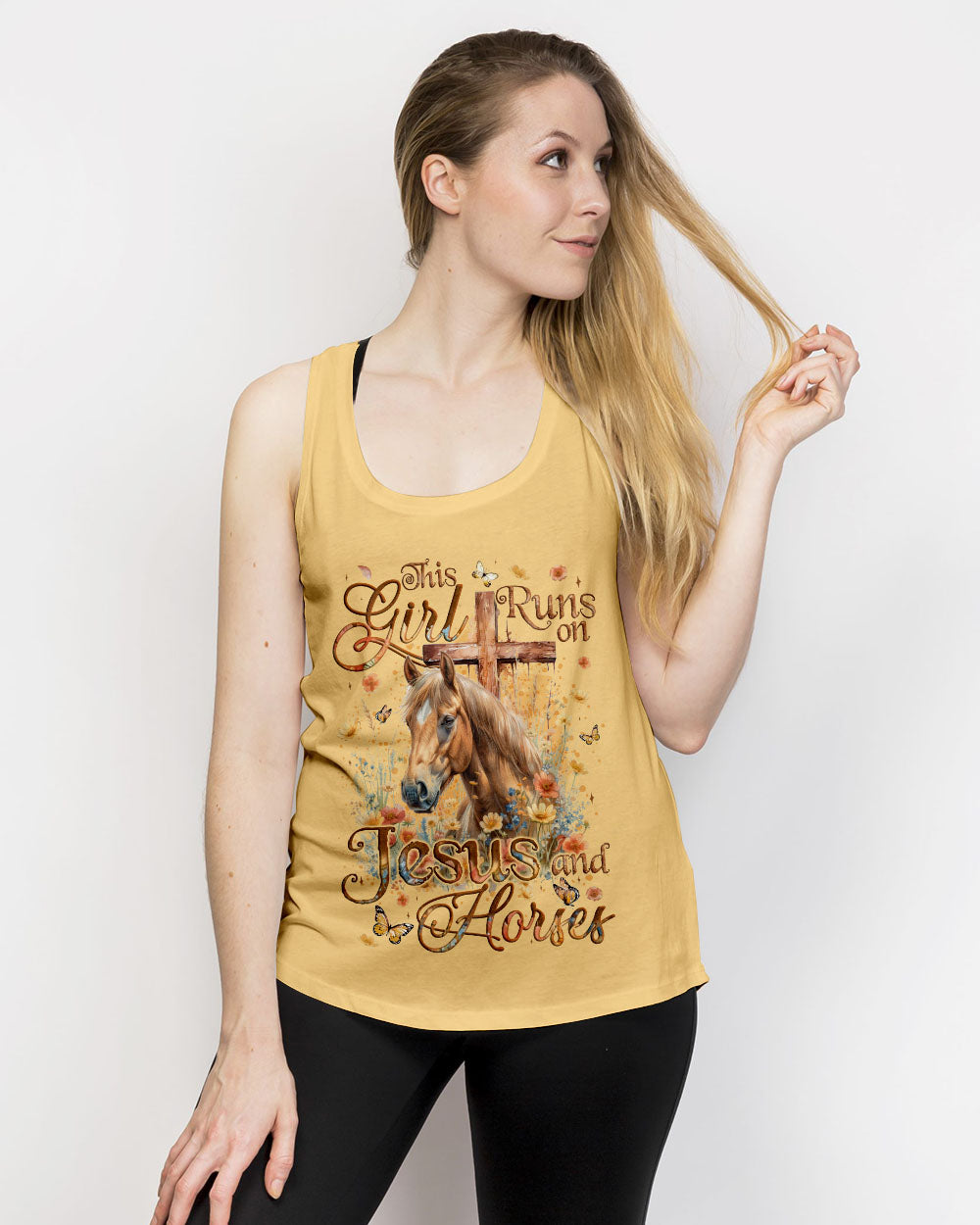 This Girl Runs On Jesus And Horses Women's All Over Print Shirt - Tyqy1609241