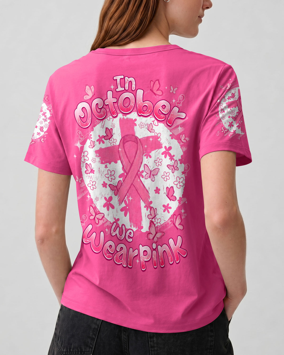 In October We Wear Pink Breast Cancer Awareness Women's All Over Print Shirt - Tyqy2007263
