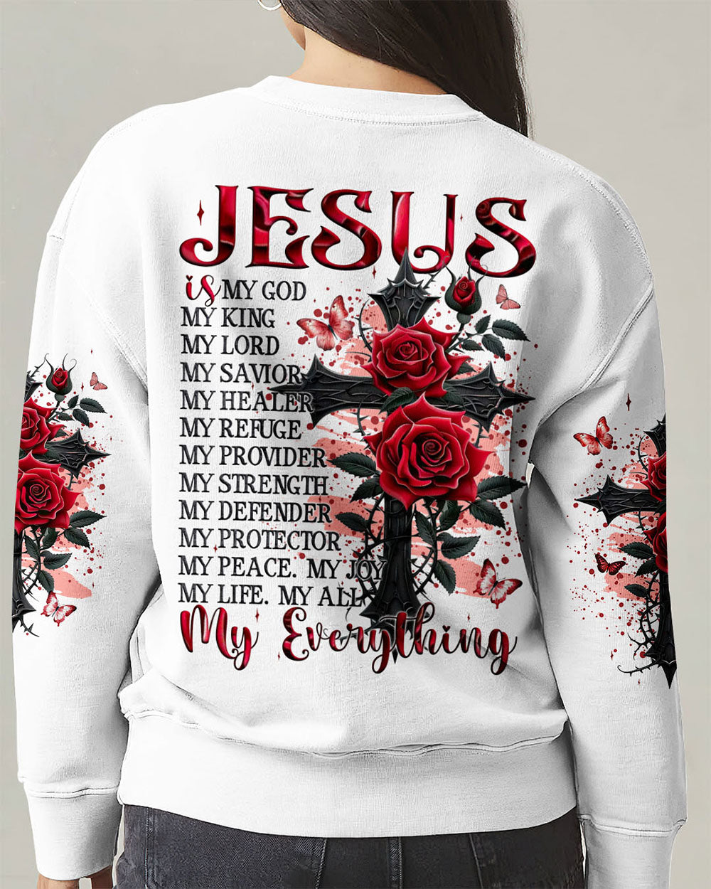 Jesus Is My Everything Cross And Rose Women's All Over Print Shirt -Tyqy2009244