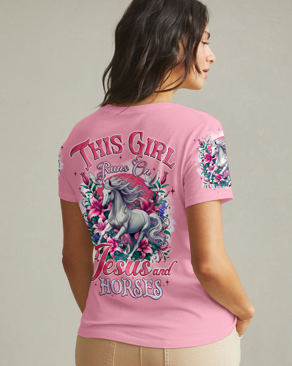 This Girl Runs On Jesus And Horses Women's All Over Print Shirt - Tyqy2203251