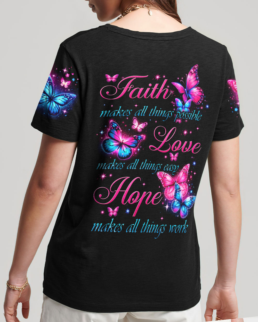 Faith Hope Love Butterflies Women's All Over Print Shirt - Tytd1006243