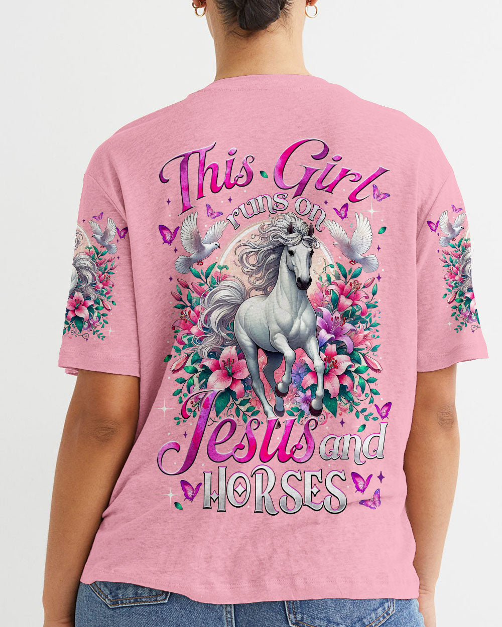 This Girl Runs On Jesus And Horses Women's All Over Print Shirt - Tytm1903251