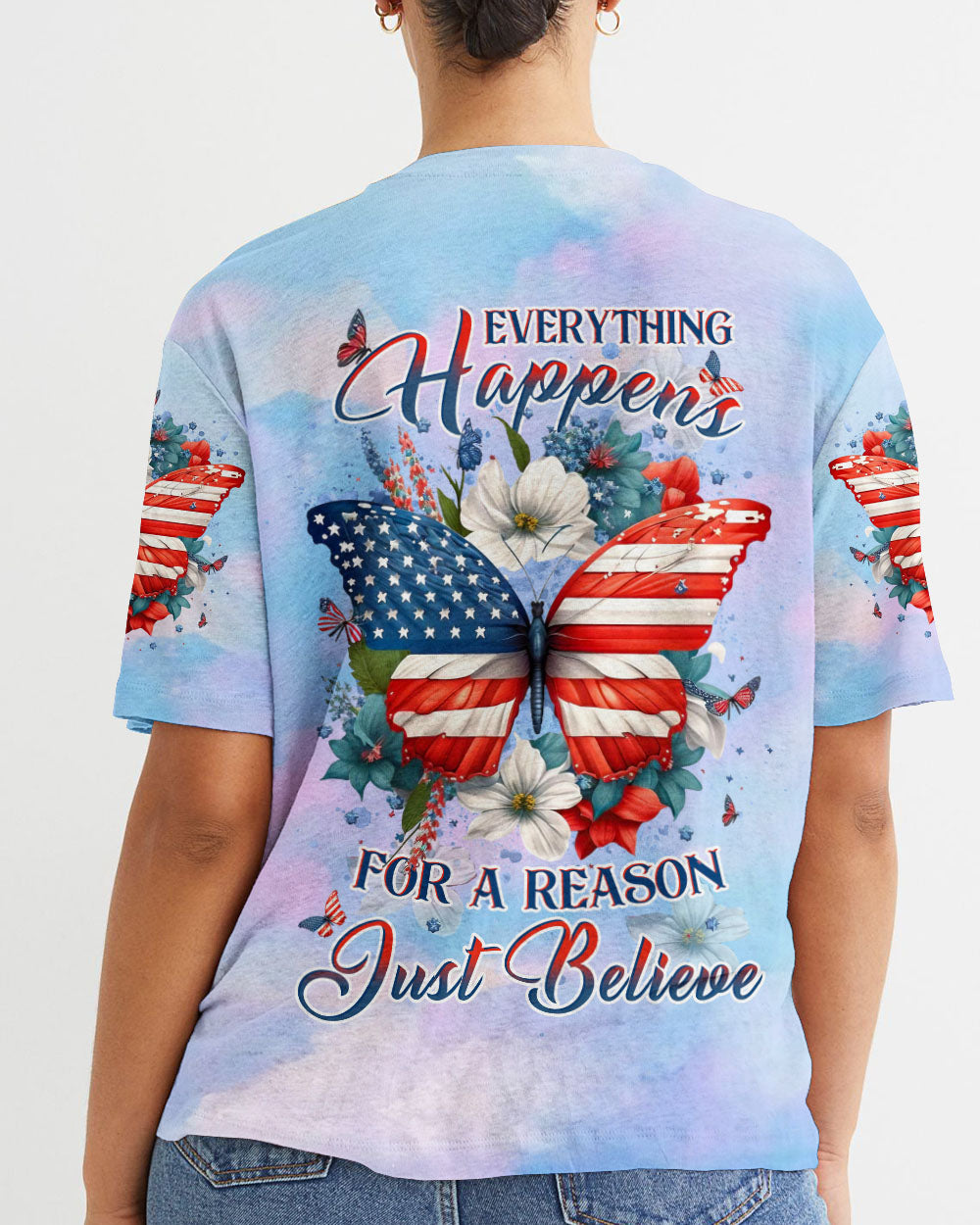 Just Believe Butterfly Flag Women's All Over Print Shirt - Yhdu0408232