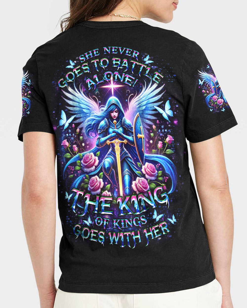 She Never Goes To Battle  Alone Women's All Over Print Shirt - Yhdu1501251