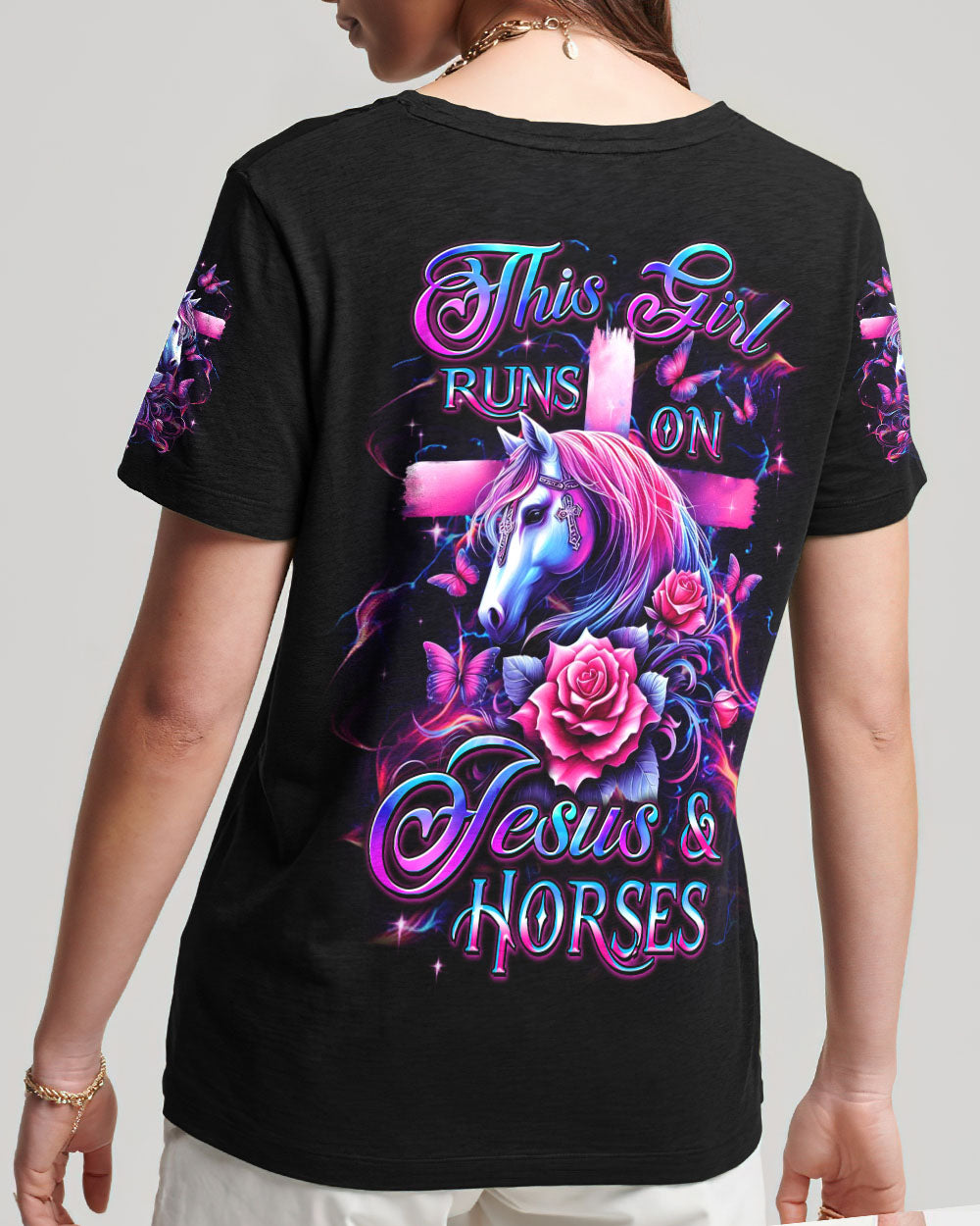 Runs On Jesus And Horses Women's All Over Print Shirt - Yhdu2211243