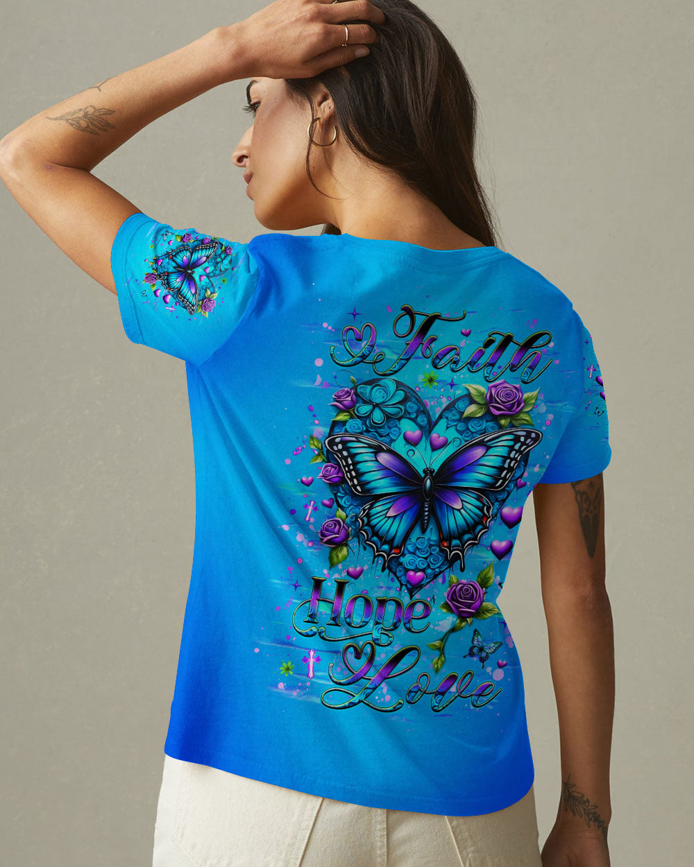 Faith Hope Love Butterfly Women's All Over Print Shirt - Yhhg1303253