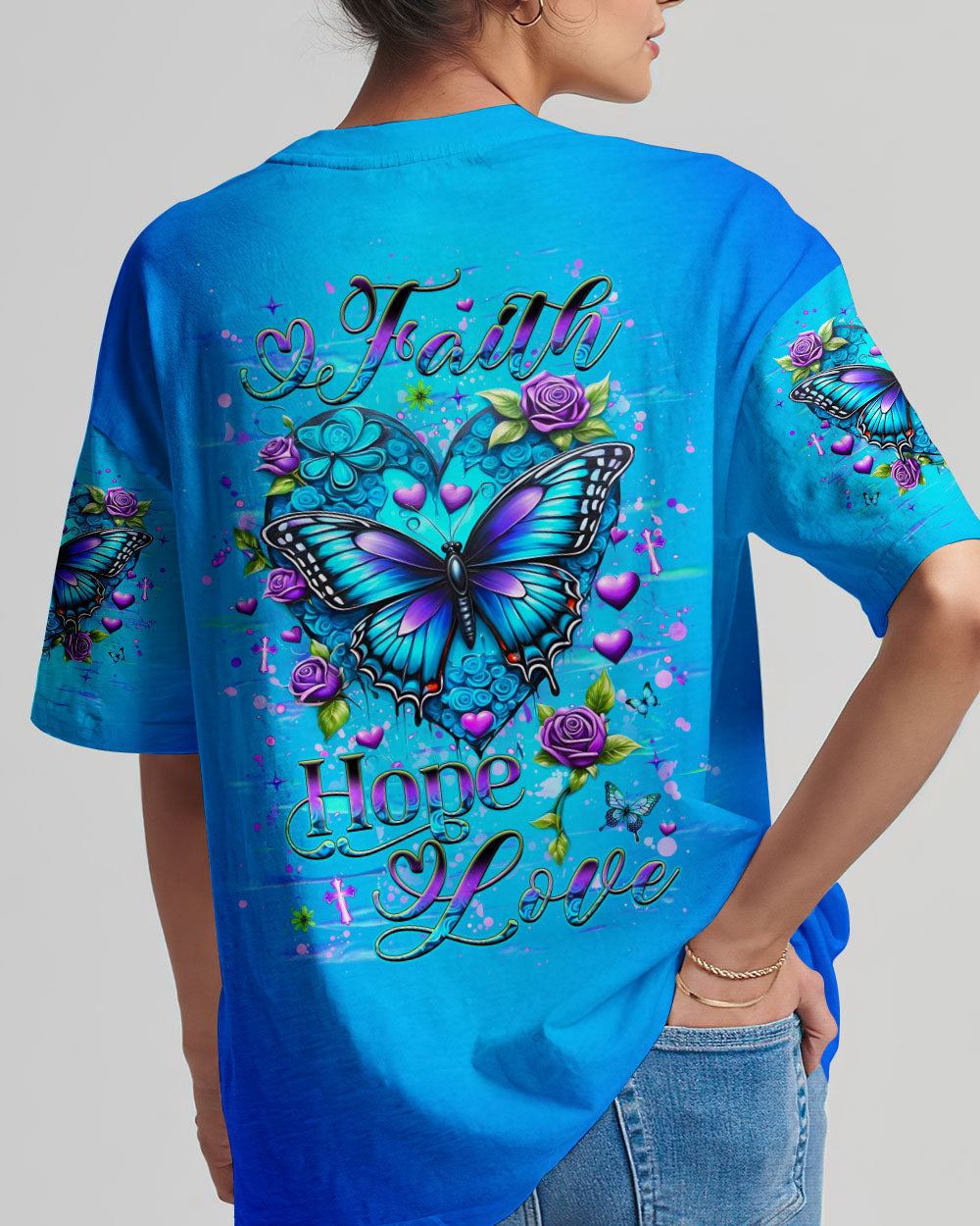Faith Hope Love Butterfly Women's All Over Print Shirt - Yhhg1303253