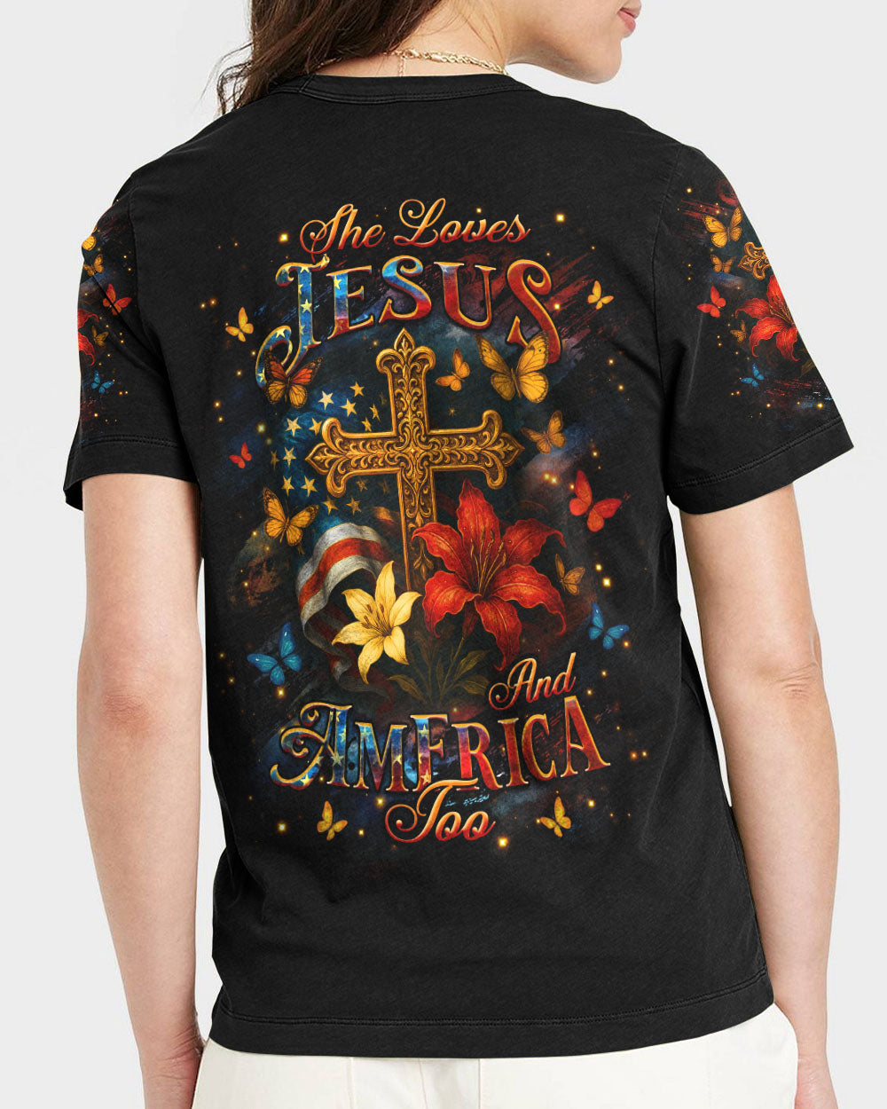 She Loves Jesus And America Too Women's All Over Print Shirt - Yhhg1605253