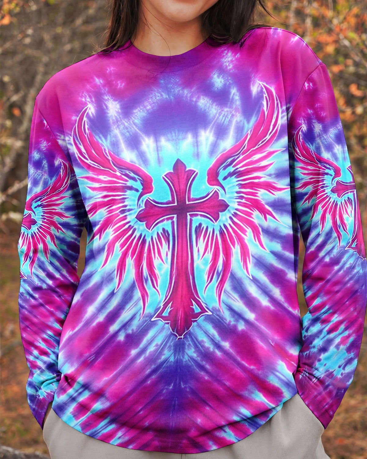 Pink Blue Swirl Cross Wings Women's All Over Print Shirt - Yhhn1401263