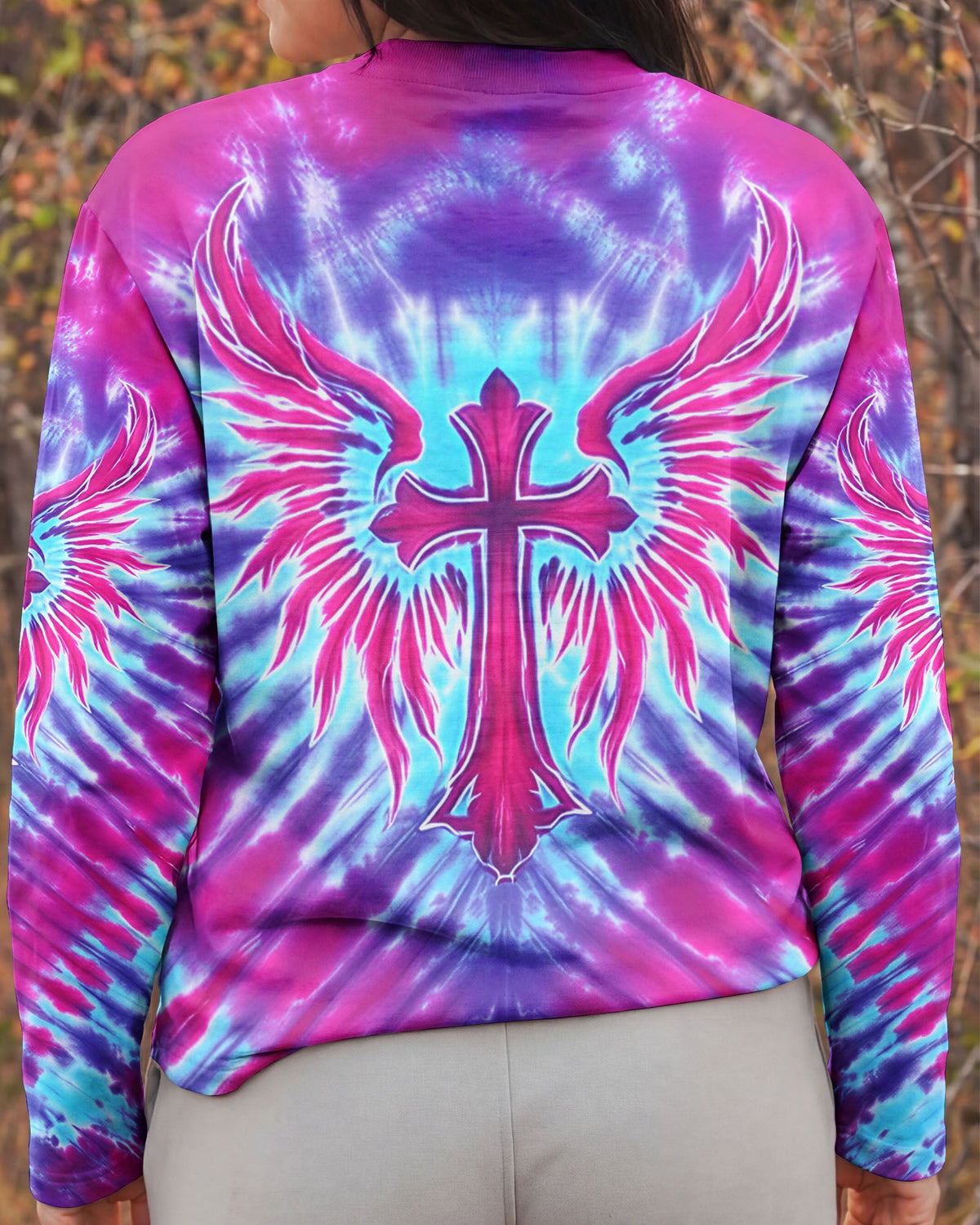 Pink Blue Swirl Cross Wings Women's All Over Print Shirt - Yhhn1401263