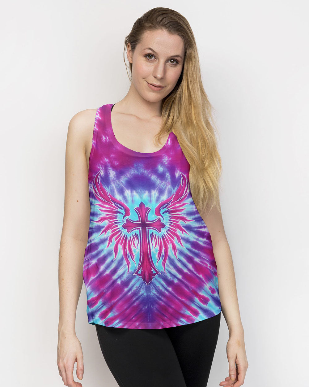 Pink Blue Swirl Cross Wings Women's All Over Print Shirt - Yhhn1401263