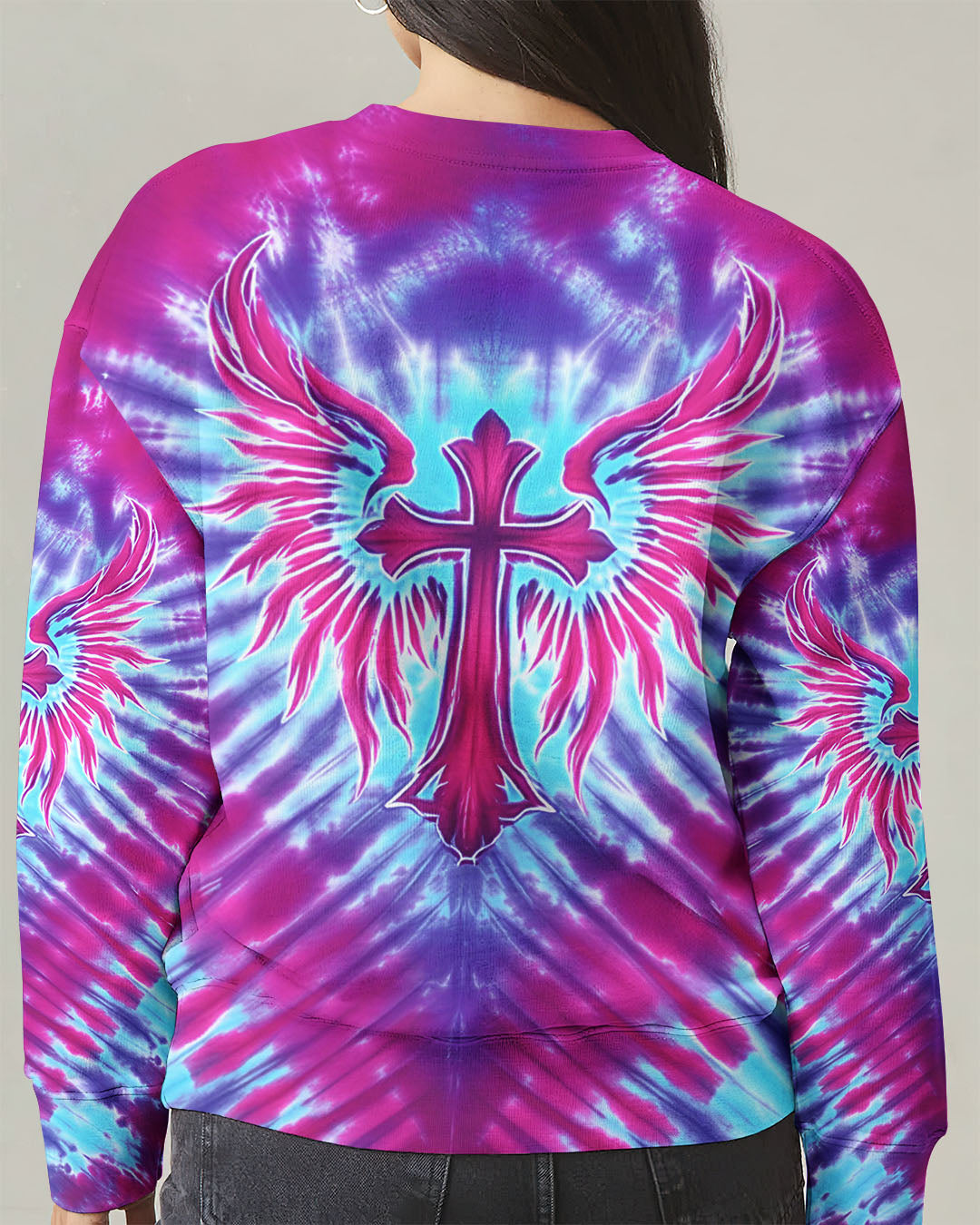 Pink Blue Swirl Cross Wings Women's All Over Print Shirt - Yhhn1401263