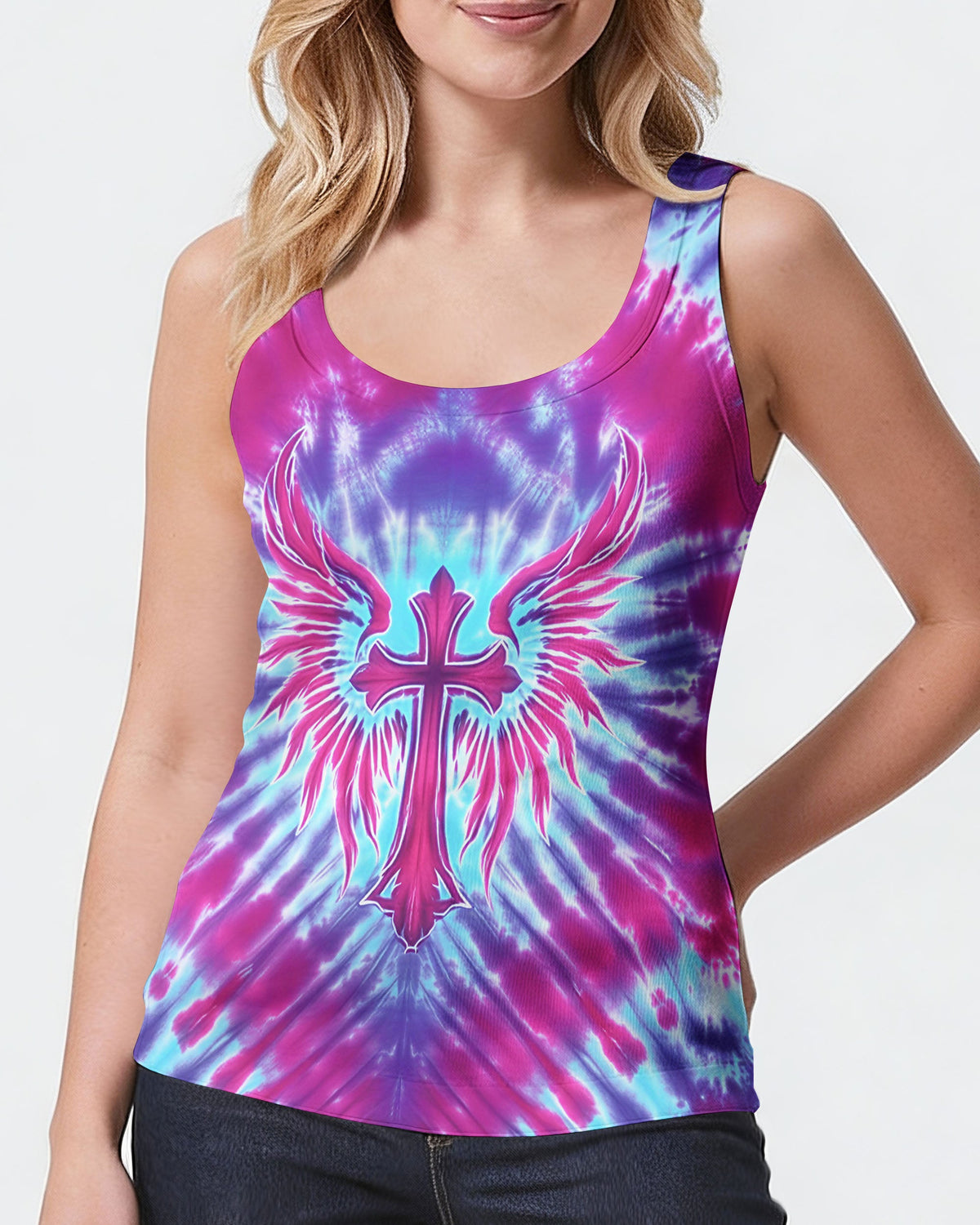 Pink Blue Swirl Cross Wings Women's All Over Print Shirt - Yhhn1401263