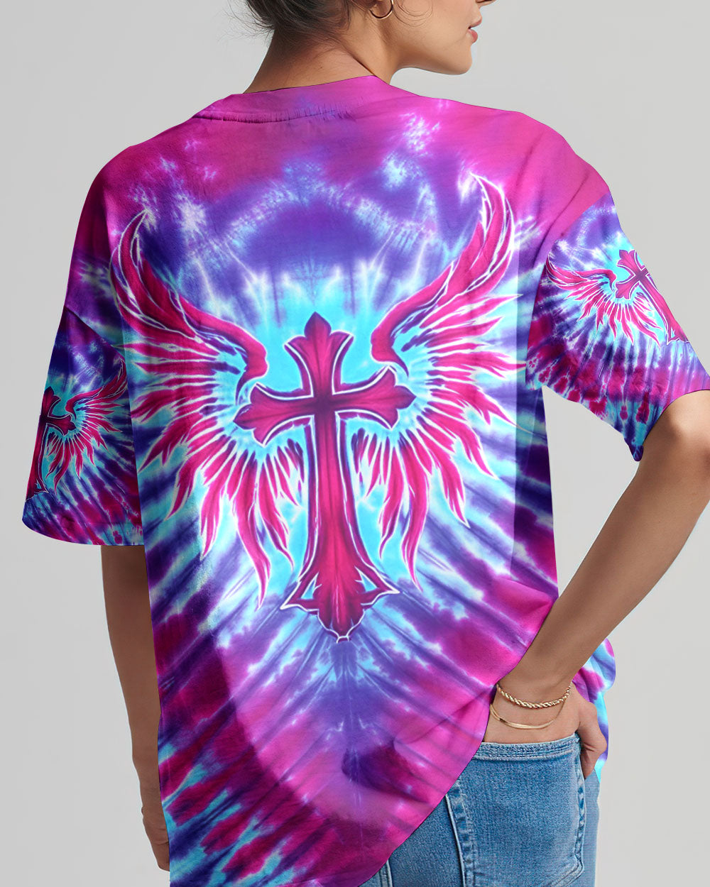 Pink Blue Swirl Cross Wings Women's All Over Print Shirt - Yhhn1401263