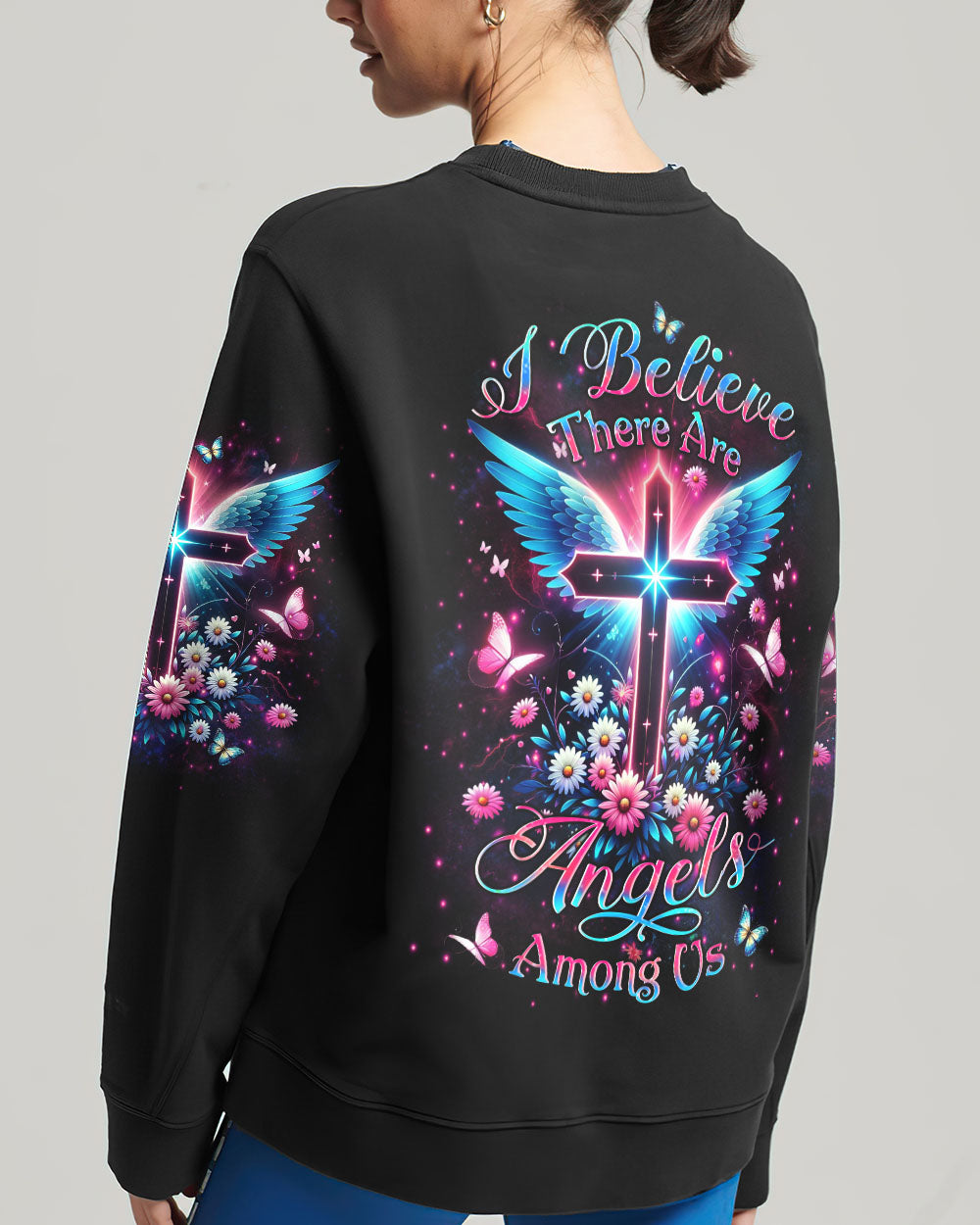 I Believe There Are Angels Among Us Cross Wings Women's All Over Print Shirt - Yhlt0204242