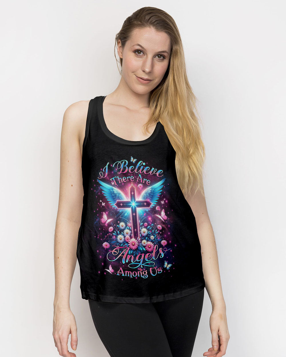 I Believe There Are Angels Among Us Cross Wings Women's All Over Print Shirt - Yhlt0204242