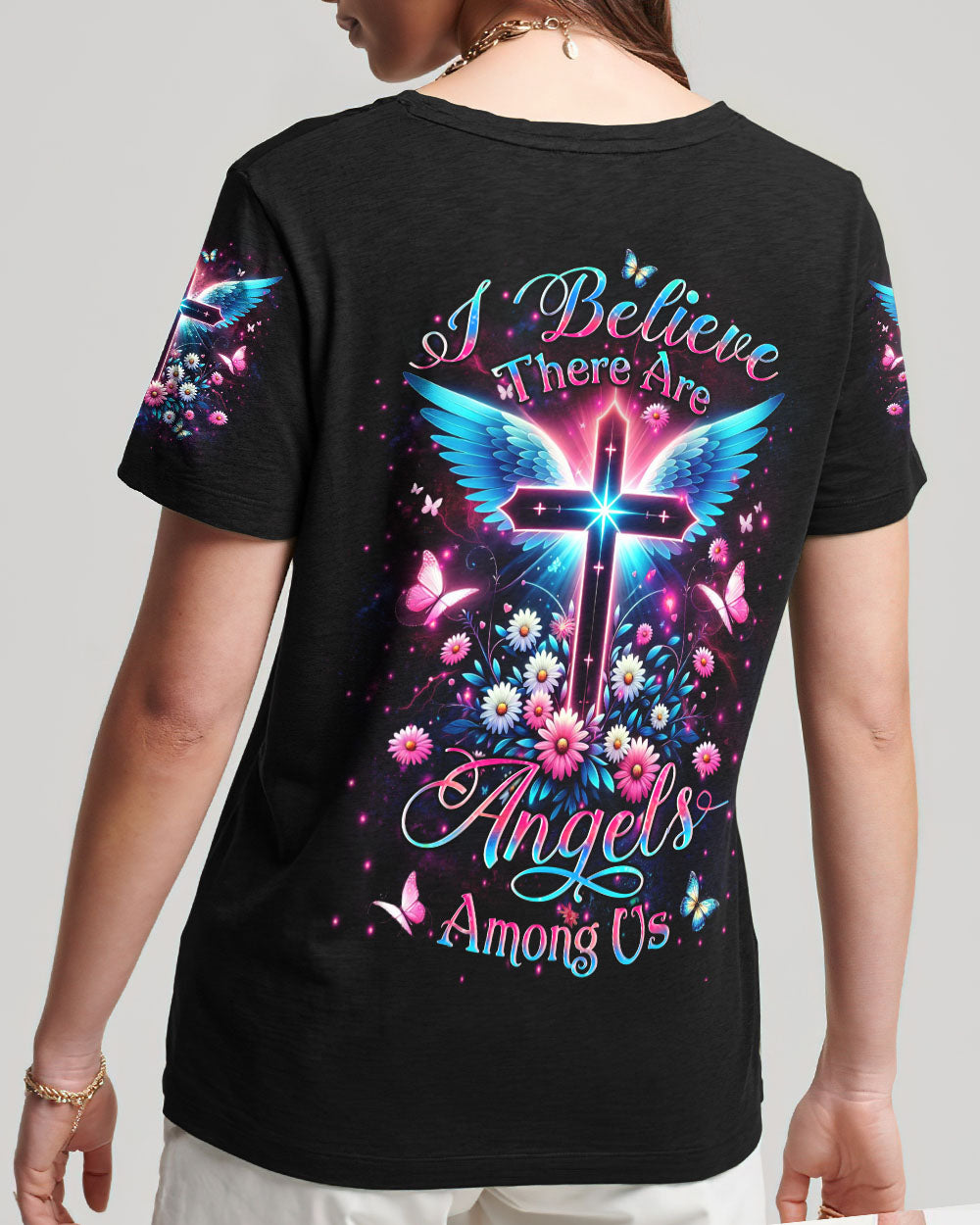 I Believe There Are Angels Among Us Cross Wings Women's All Over Print Shirt - Yhlt0204242