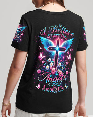 I Believe There Are Angels Among Us Cross Wings Women's All Over Print Shirt - Yhlt0204242