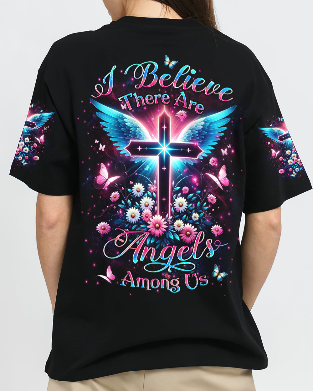 I Believe There Are Angels Among Us Cross Wings Women's All Over Print Shirt - Yhlt0204242