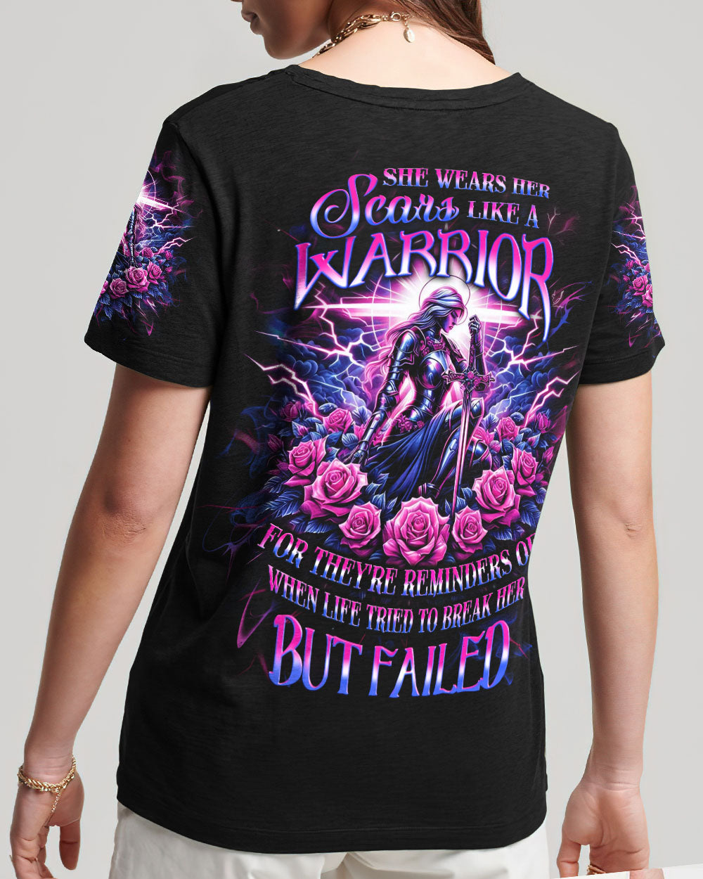 She Wears Her Scars Like A Warrior Women's All Over Print Shirt - Yhlt0612241