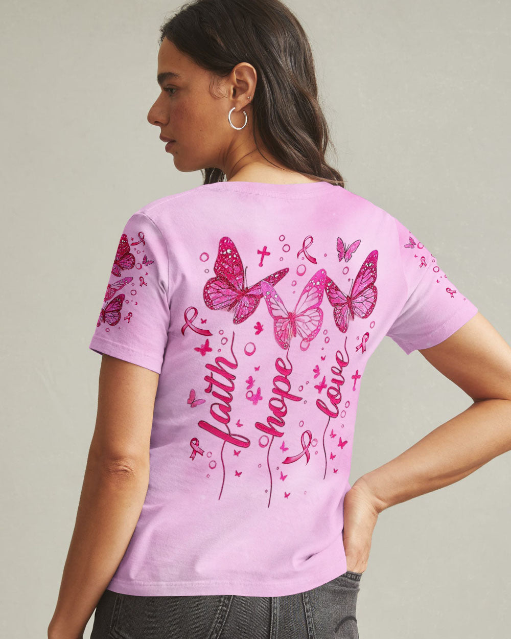 Faith Hope Love Breast Cancer Women's All Over Print Shirt - Yhlt0708253