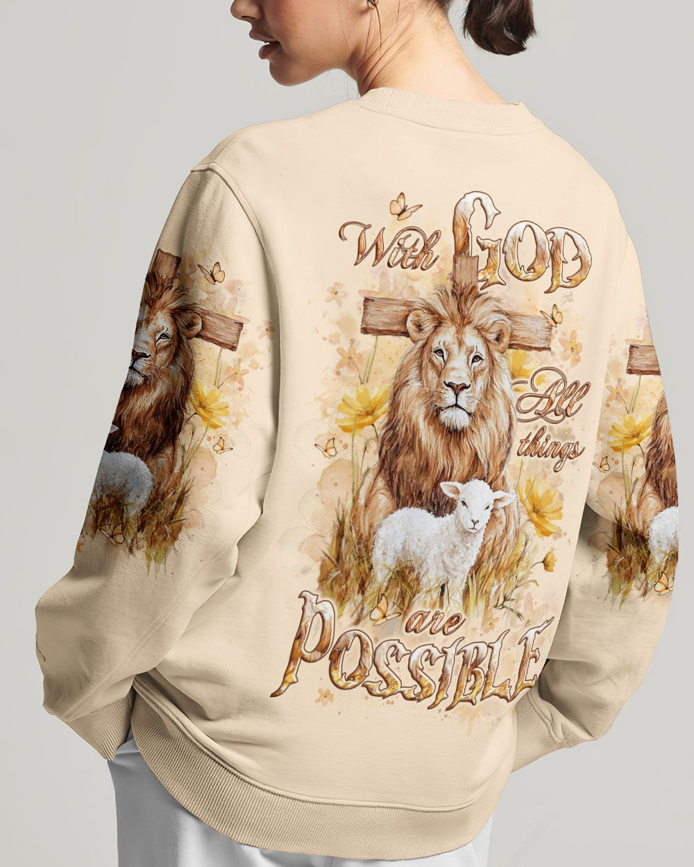 With God All Things Are Possible Lion Lamb Women's All Over Print Shirt - Yhlt2101252