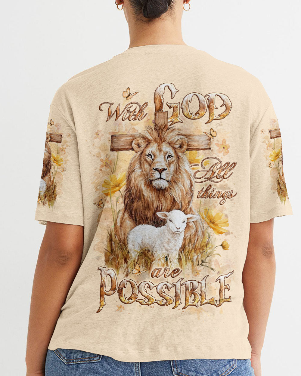 With God All Things Are Possible Lion Lamb Women's All Over Print Shirt - Yhlt2101252