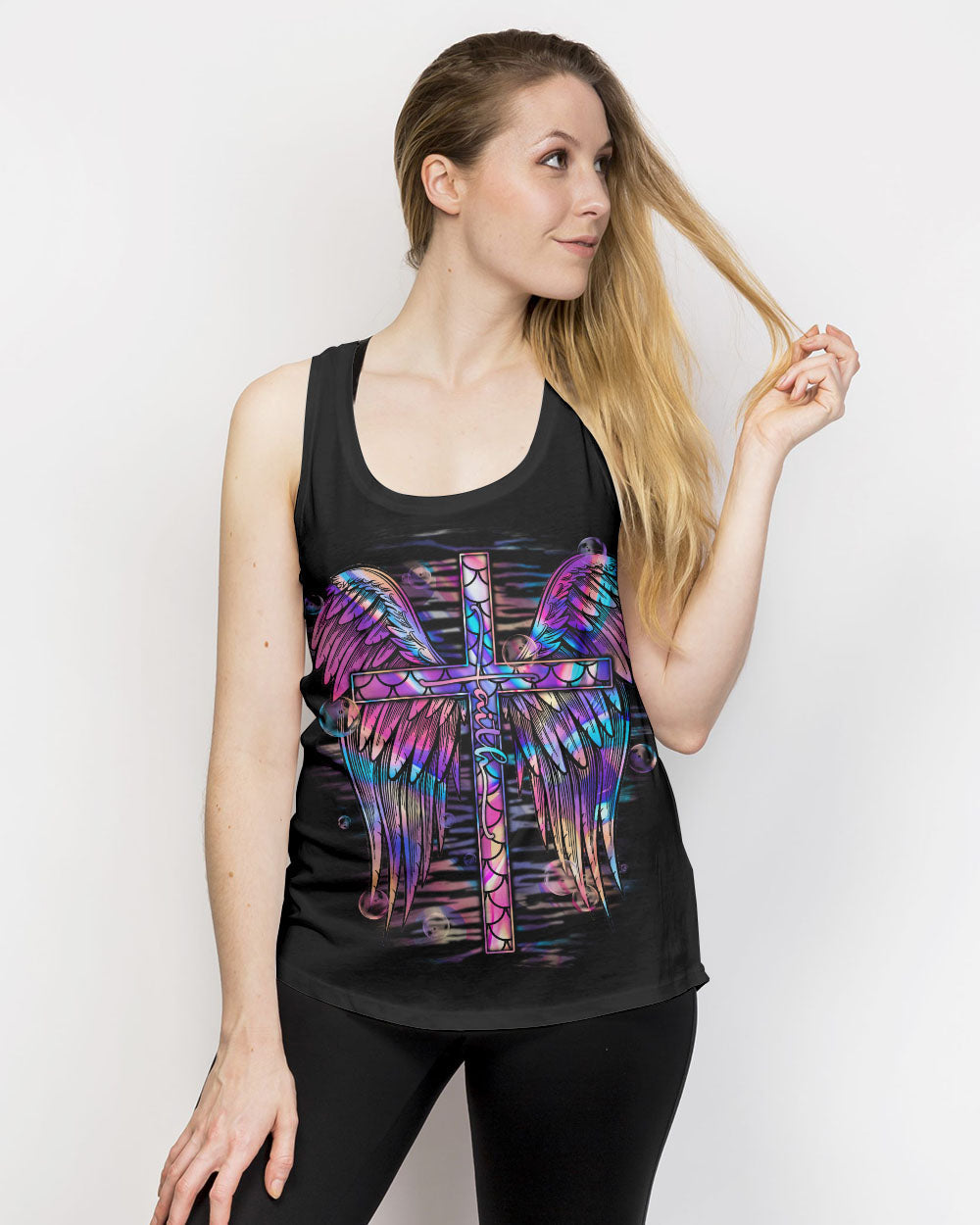 Faith Cross Wings Mermaid Hologram Women's All Over Print Shirt - Ri2406231